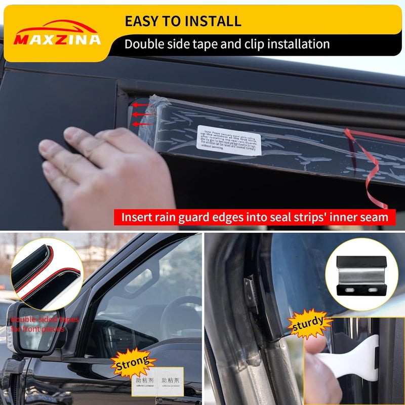 Maxzina Extended Visor Rain Guards Compatible with 2015+ F150 2017+ Raptor F-250 F-350 F-450 F-550 Super Duty SuperCrew Front and Rear in-Channel Window Visors Wind Deflectors 4PCS Accessories - Image 3